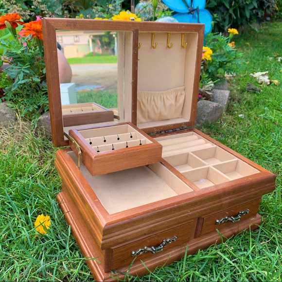 Vintage Brown Wooden Jewelry Box